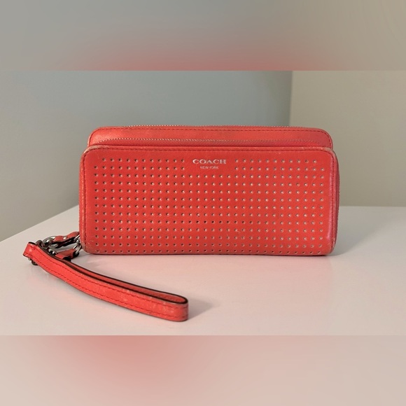 Coach Handbags - Coach Perforated Coral Zip Wristlet Wallet